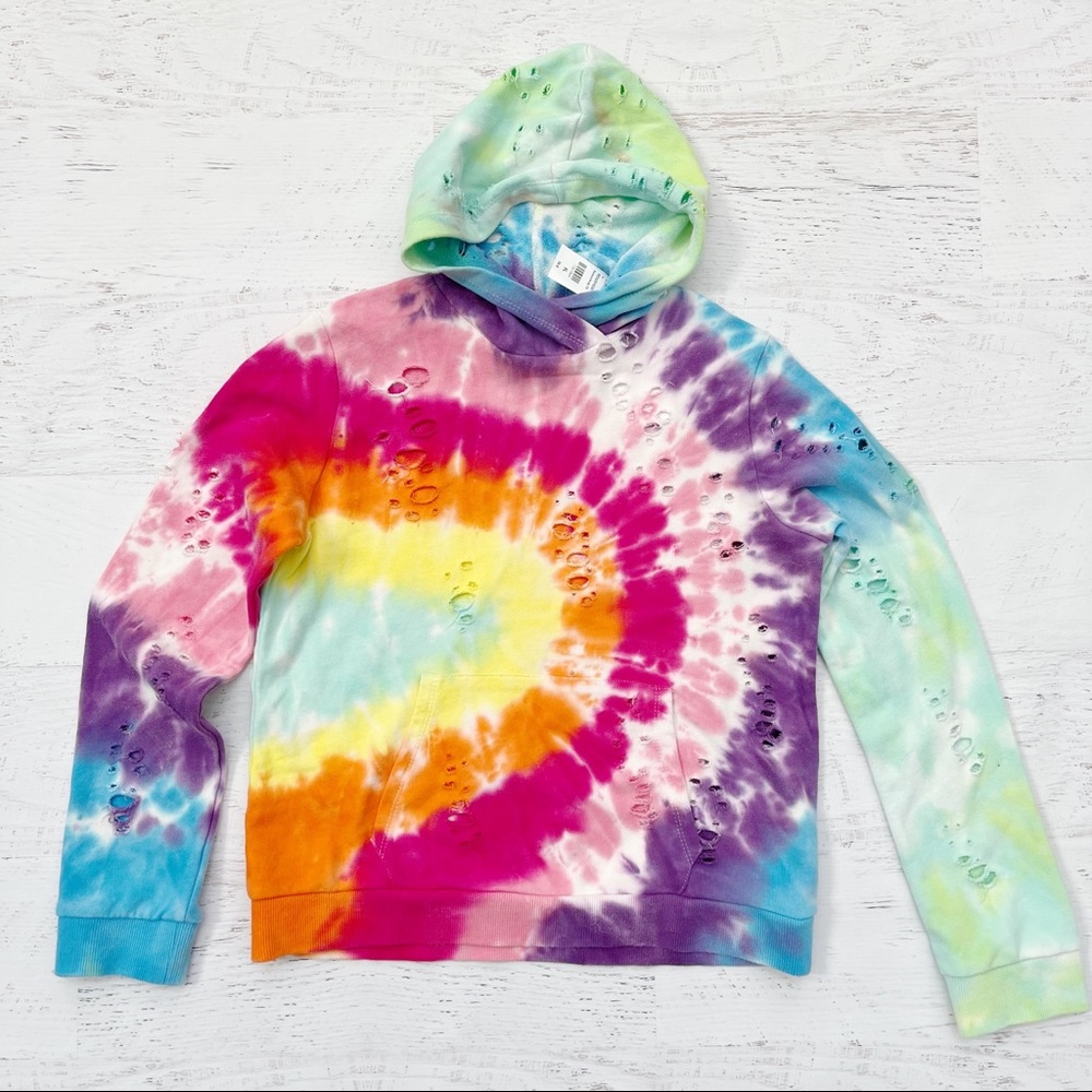 Katie J NYC Tie Dye Reggie Distressed Hoodie Sweatshirt XL
